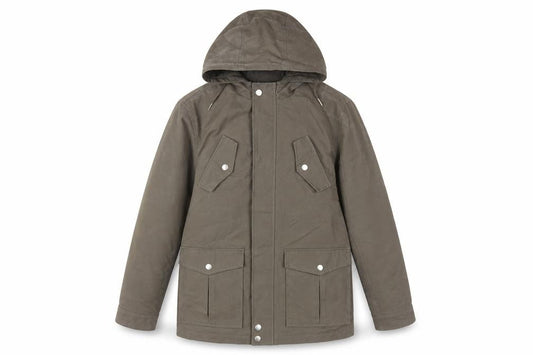 Front view of Villain Brown Parka Jacket M unisex hooded cotton