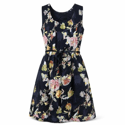 Front view of ASOS Women's Black Floral Dress, size 8, Sleeveless