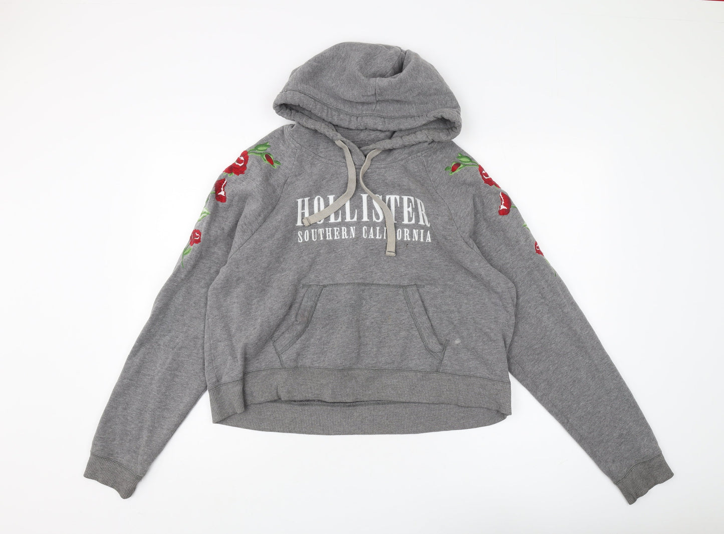 Hollister Women's Grey Pull Over Hoodie, Size L, Embroidered