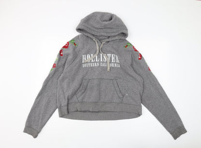 Hollister Women's Grey Pull Over Hoodie, Size L, Embroidered