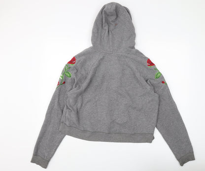 Hollister Women's Grey Pull Over Hoodie, Size L, Embroidered