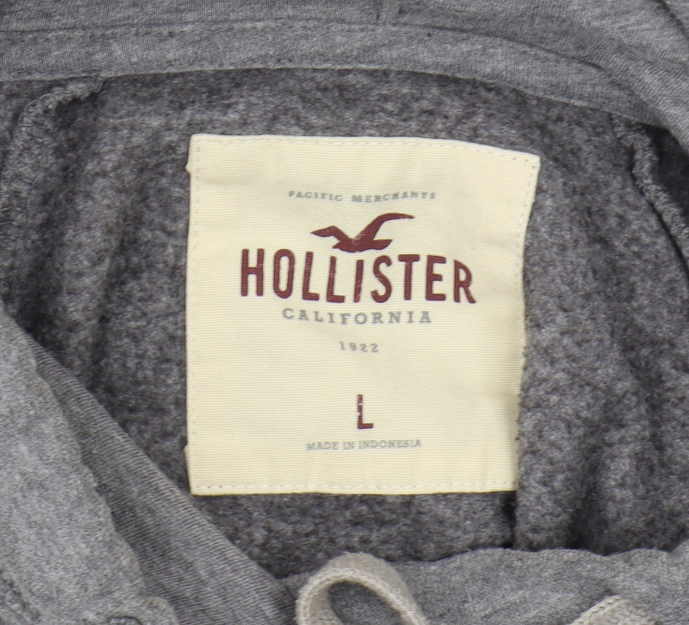 Hollister Women's Grey Pull Over Hoodie, Size L, Embroidered