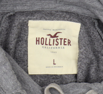 Hollister Women's Grey Pull Over Hoodie, Size L, Embroidered