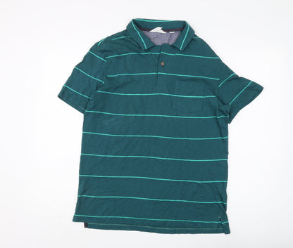 White Stuff Men's Green Striped Polo Shirt Small