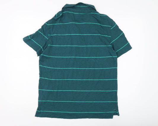 White Stuff Men's Green Striped Polo Shirt Small