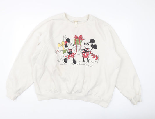 H&M Women White Pullover Sweatshirt XL Disney