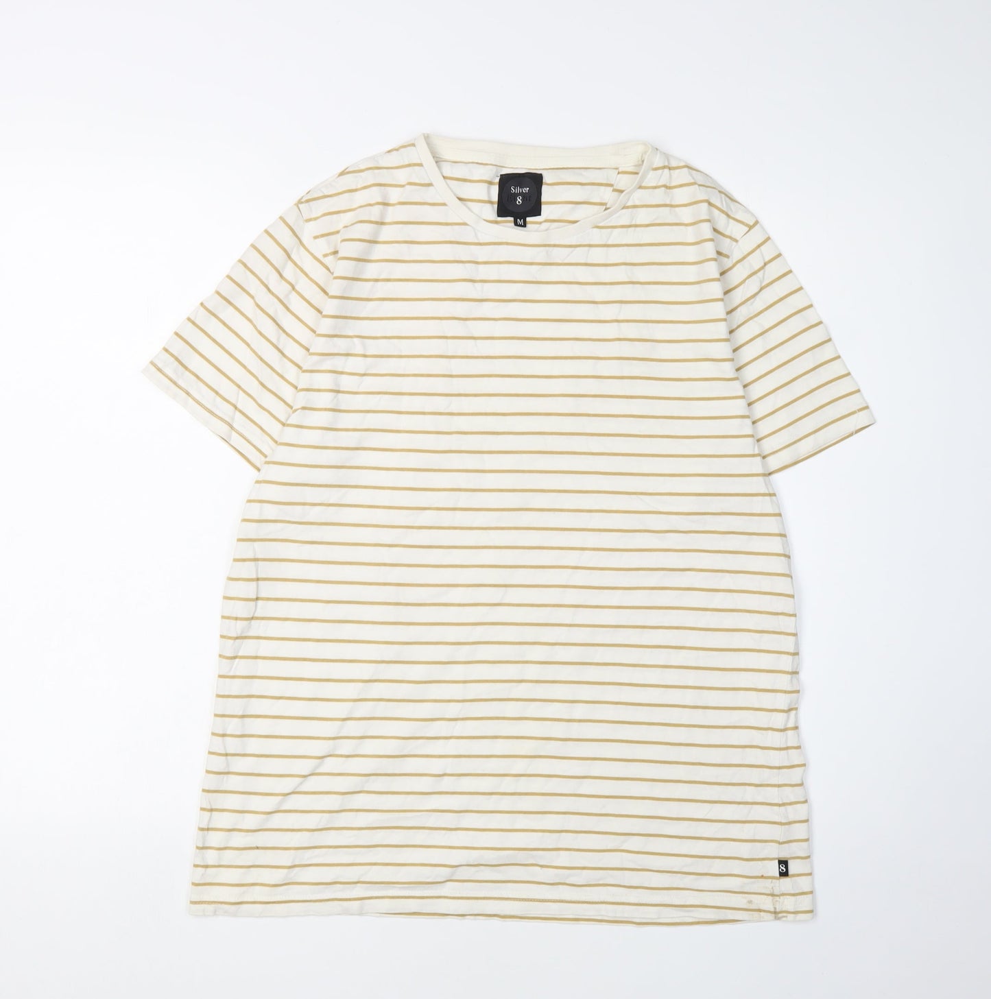 Silver Eight Men's White Striped T-Shirt Size M