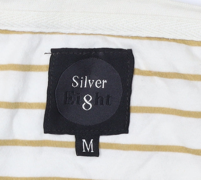 Silver Eight Men's White Striped T-Shirt Size M