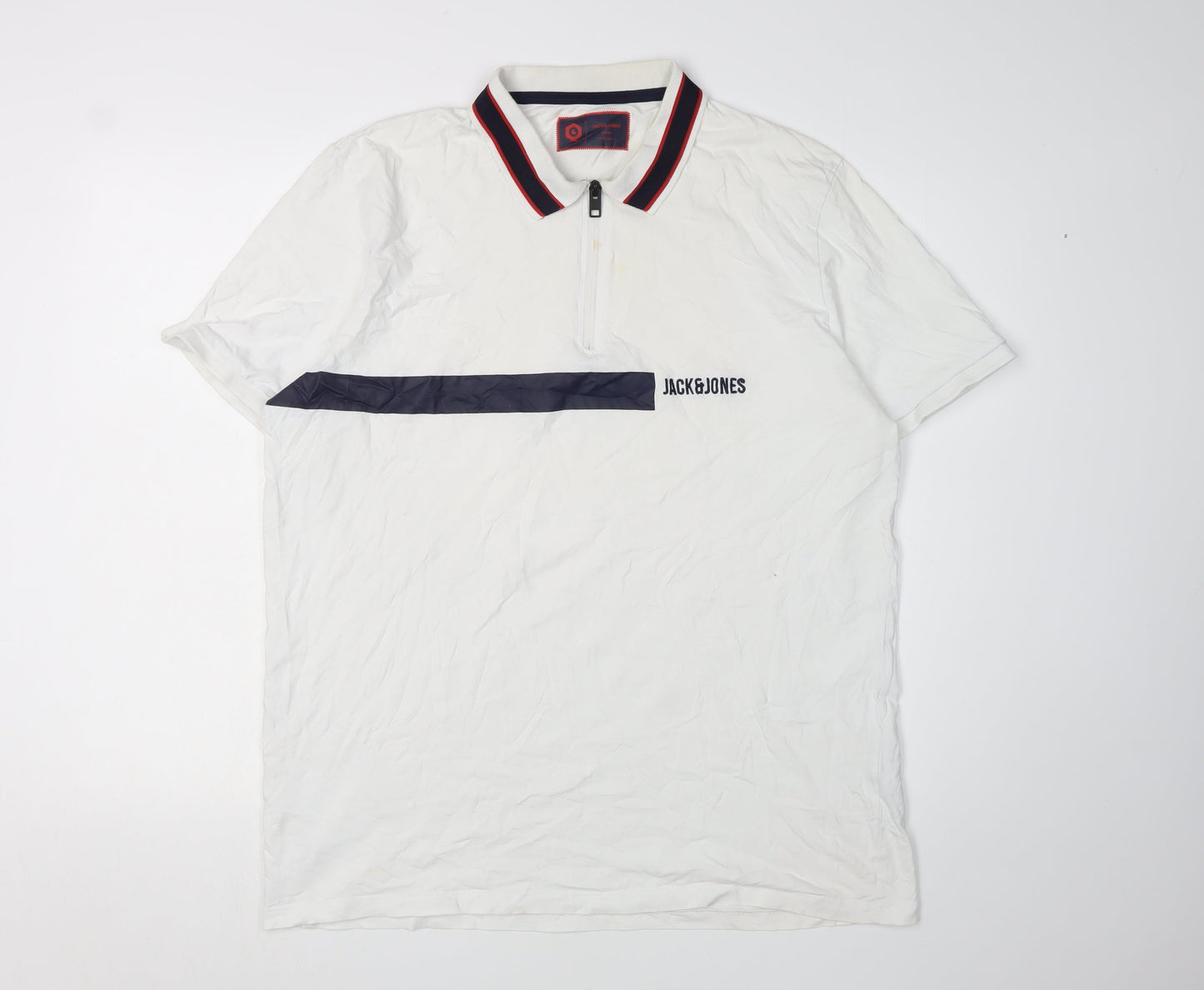 Jack & Jones Men's Polo White 2XL 1/4 Zip Casual