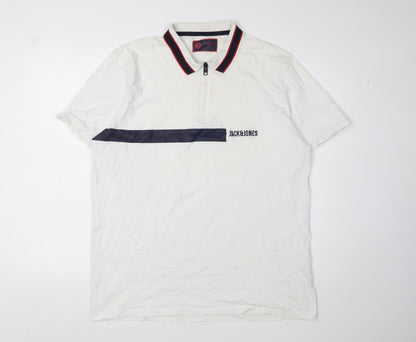 Jack & Jones Men's Polo White 2XL 1/4 Zip Casual