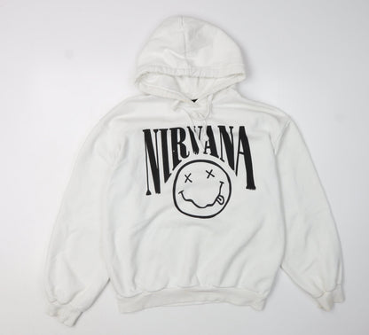 Bershka Women White Nirvana Hoodie Small