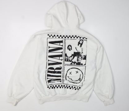 Bershka Women White Nirvana Hoodie Small