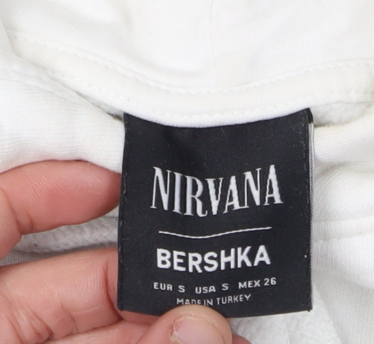 Bershka Women White Nirvana Hoodie Small