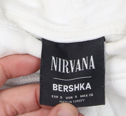 Bershka Women White Nirvana Hoodie Small