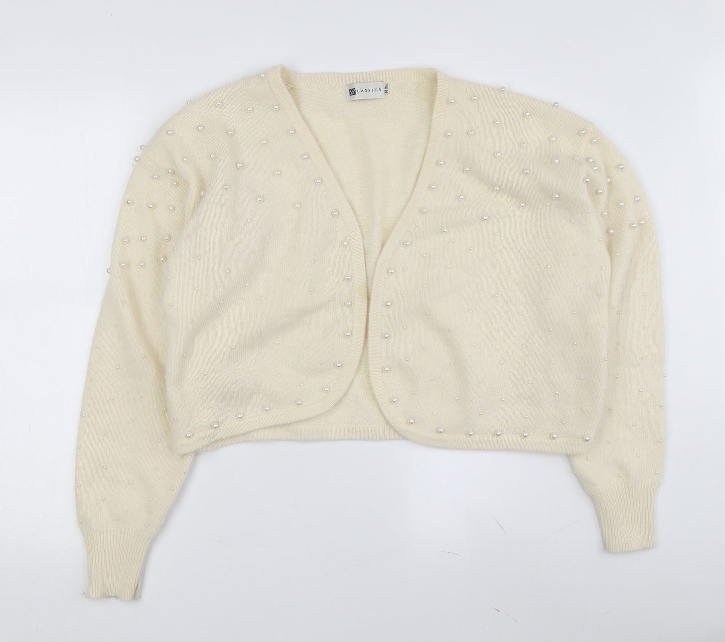 Classics Women Ivory Beaded Cardigan, 14 Plus, Wool Blend