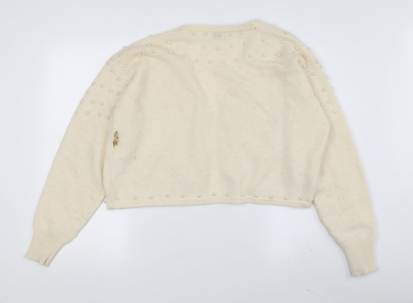 Classics Women Ivory Beaded Cardigan, 14 Plus, Wool Blend