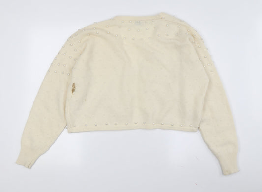 Classics Women Ivory Beaded Cardigan, 14 Plus, Wool Blend