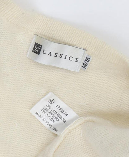 Classics Women Ivory Beaded Cardigan, 14 Plus, Wool Blend