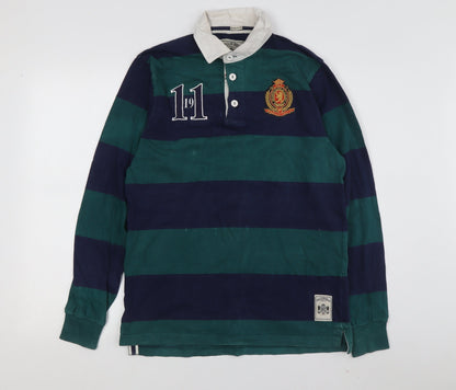 Fila Men's Green Striped Long Sleeve Polo M