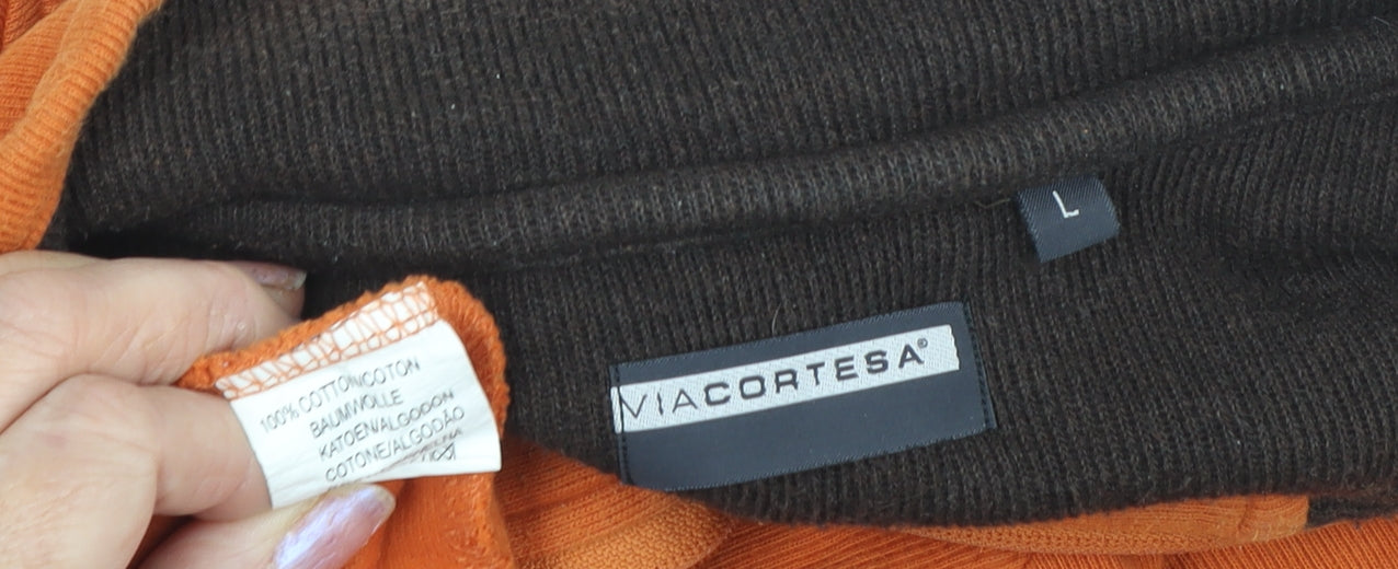 Via Cortesa Men's Orange 1/2 Zip Sweatshirt, L, Logo Knit