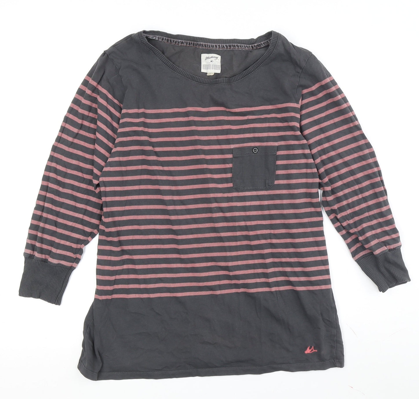 Marlonay Women's Grey Striped T-Shirt Size 16
