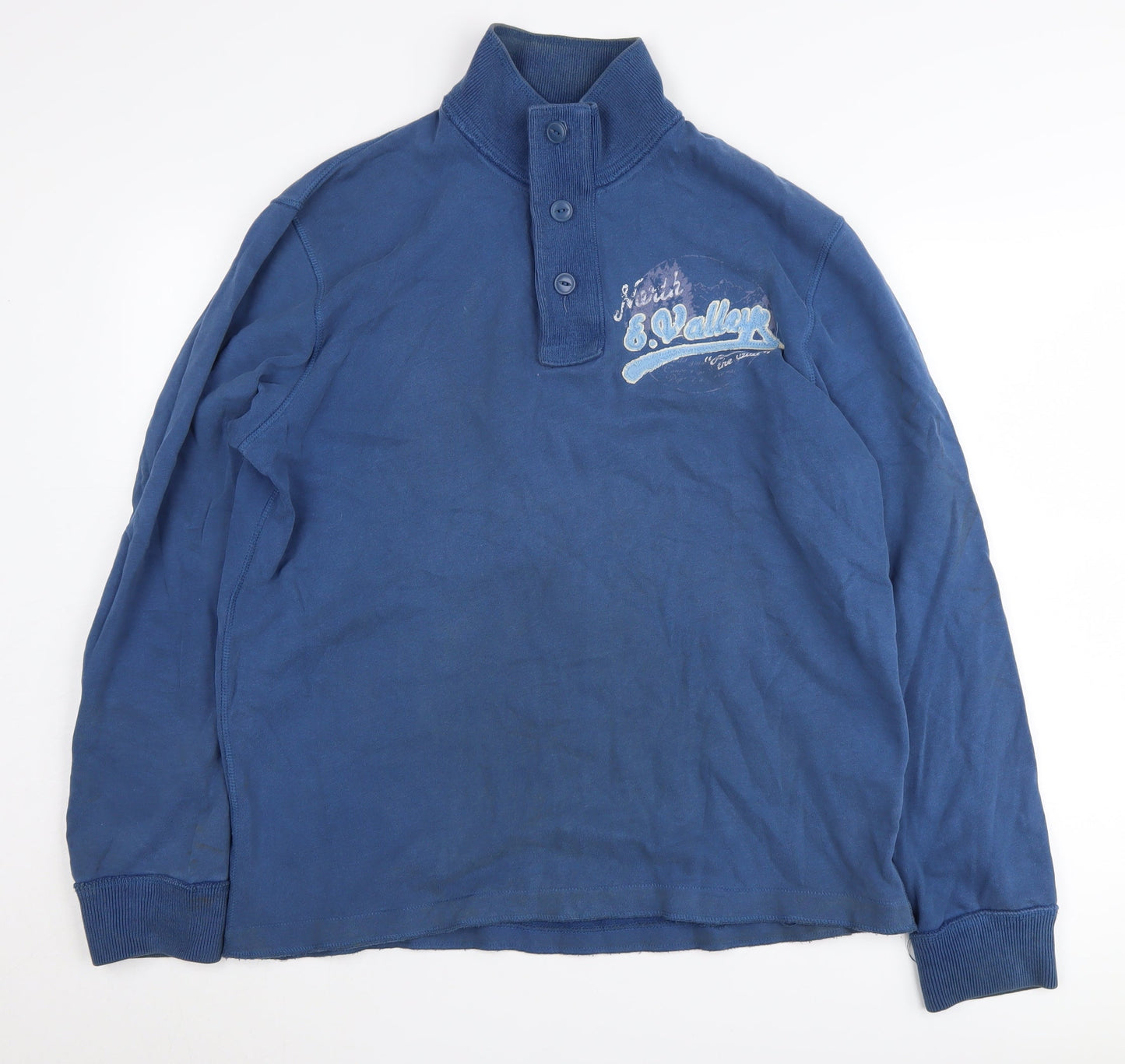 H&M Men's Blue Long Sleeve Cotton Polo M