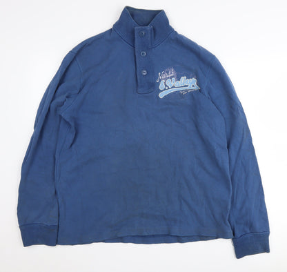 H&M Men's Blue Long Sleeve Cotton Polo M