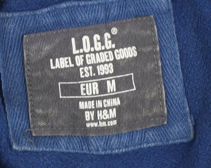 H&M Men's Blue Long Sleeve Cotton Polo M