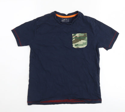 Next Boys Blue T-Shirt, Camouflage Pocket, Age 9-10, Crew Neck