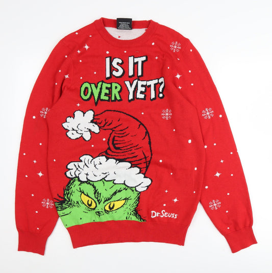 F&F Men's Red Grinch Christmas Pullover Jumper S