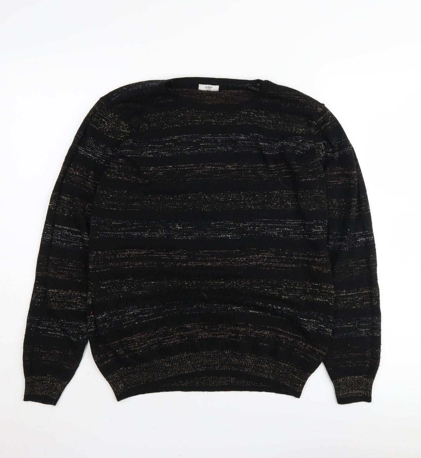 Cotton Traders Women's Black Striped Jumper - Size 10/12