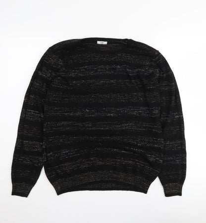 Cotton Traders Women's Black Striped Jumper - Size 10/12