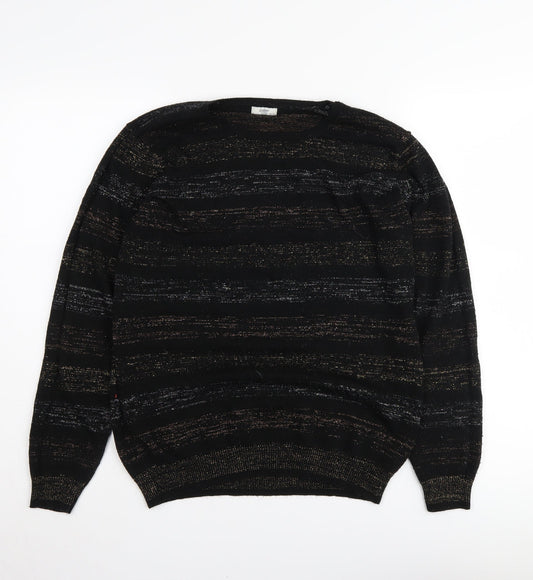 Cotton Traders Women's Black Striped Jumper - Size 10/12