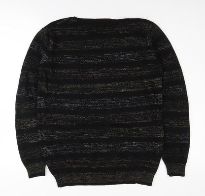 Cotton Traders Women's Black Striped Jumper - Size 10/12