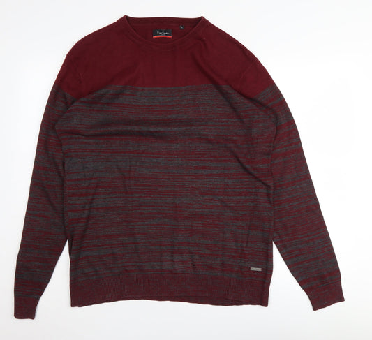 Pierre Cardin Men's Red Striped Jumper Size L Cotton Blend