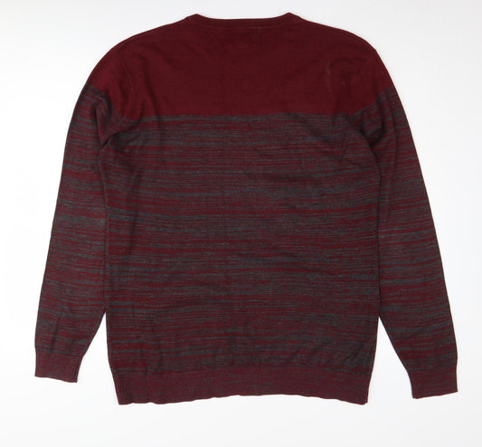 Pierre Cardin Men's Red Striped Jumper Size L Cotton Blend