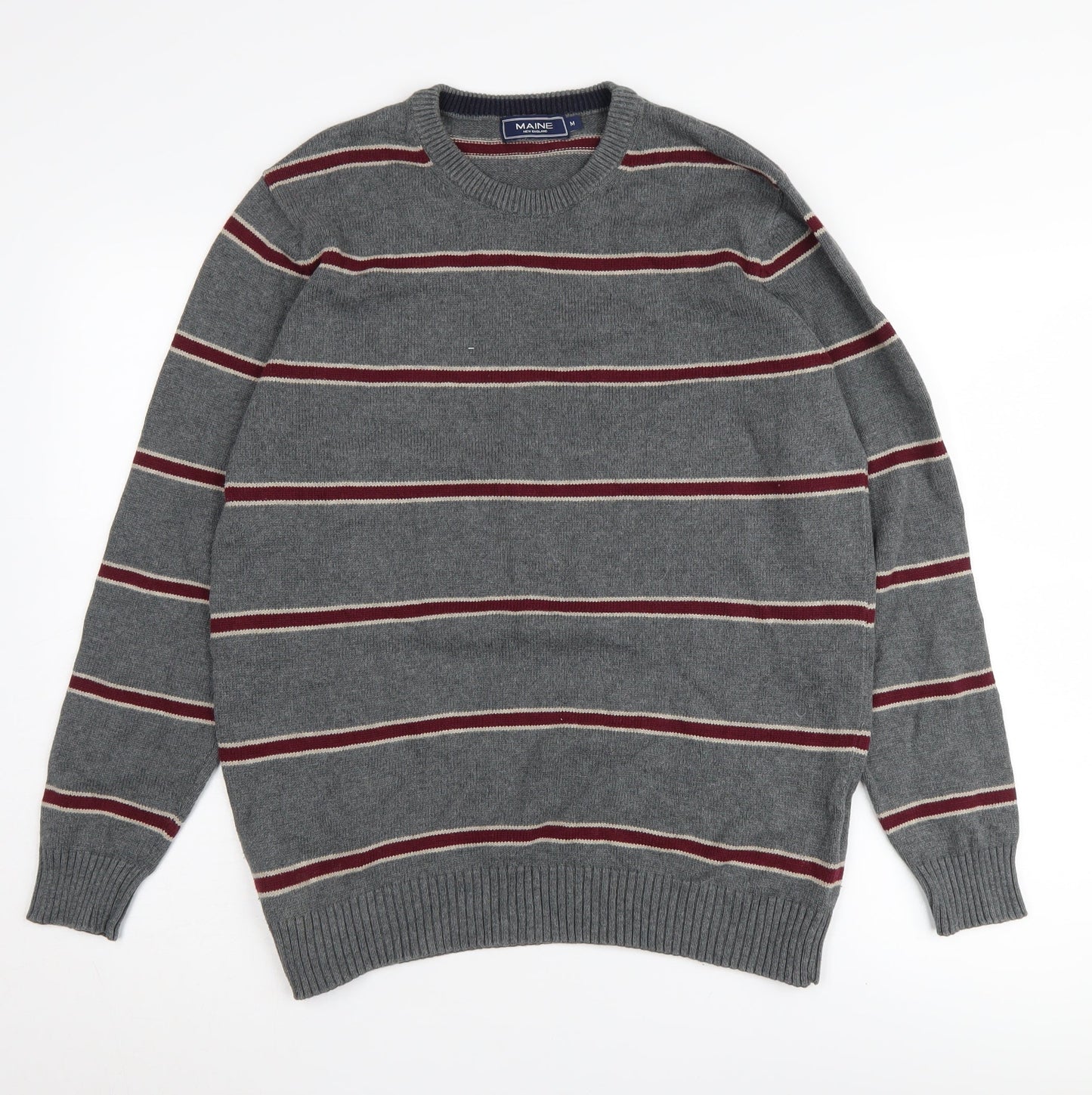 Maine New England Men's Grey Striped Pullover Jumper M