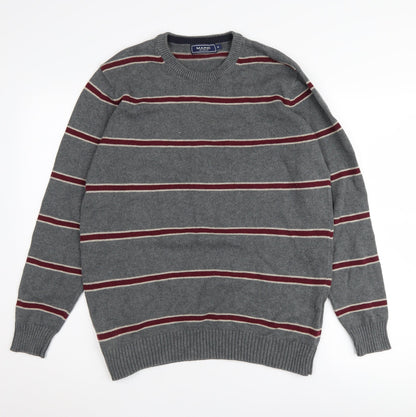 Maine New England Men's Grey Striped Pullover Jumper M