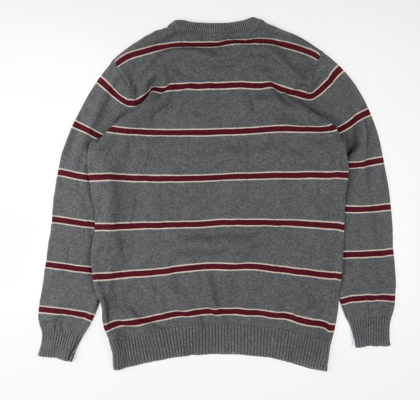 Maine New England Men's Grey Striped Pullover Jumper M