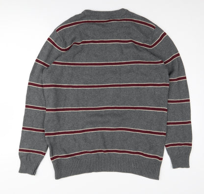 Maine New England Men's Grey Striped Pullover Jumper M