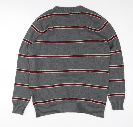 Maine New England Men's Grey Striped Pullover Jumper M