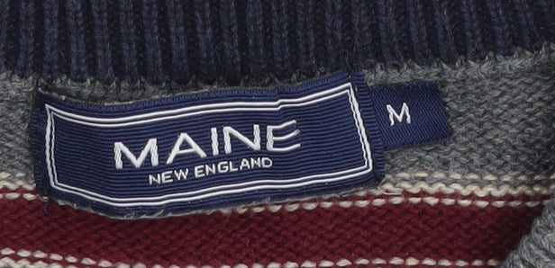 Maine New England Men's Grey Striped Pullover Jumper M