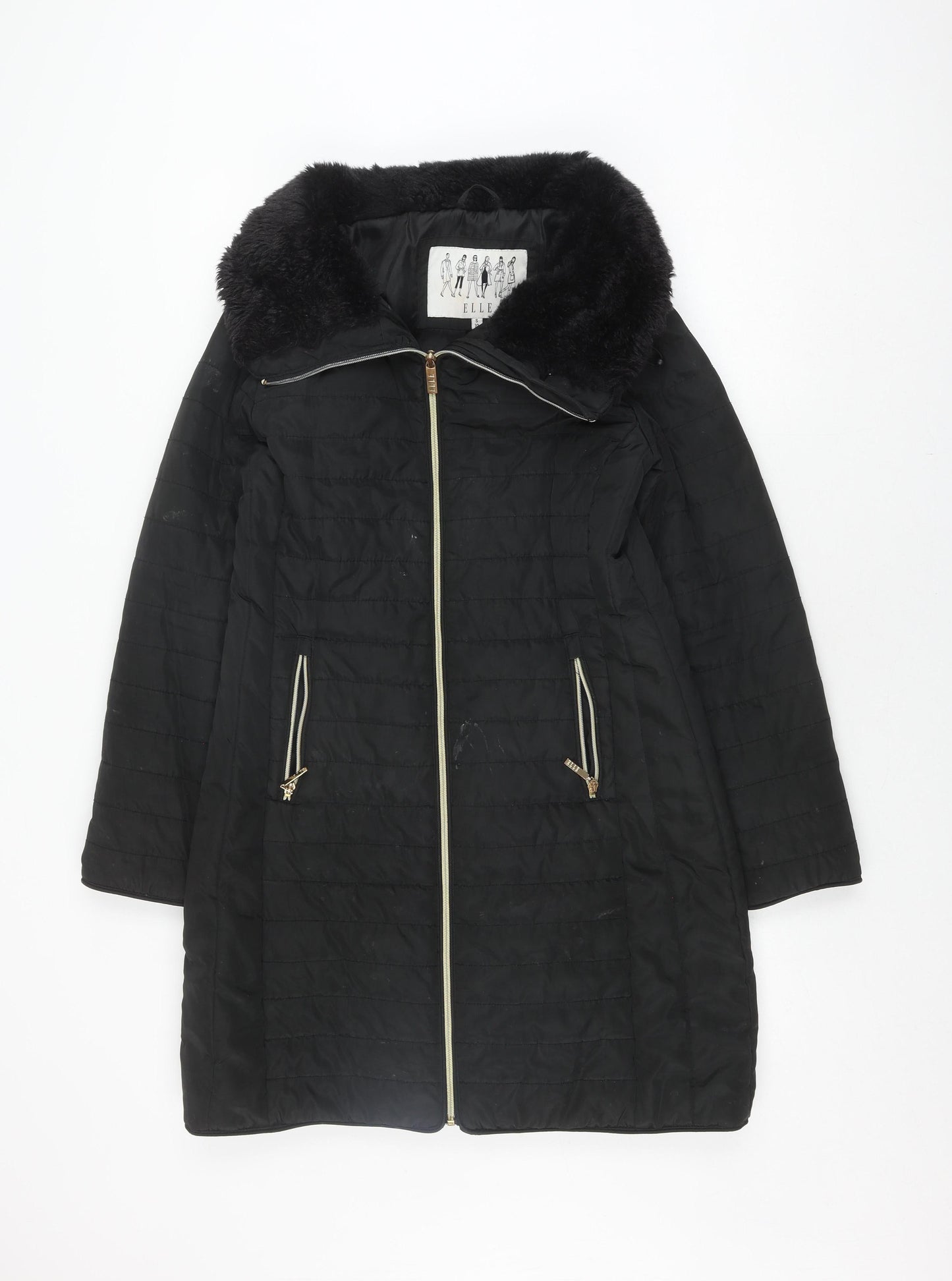 Elle Women's Black Puffer Jacket, Size 10, Fur Trim, Winter