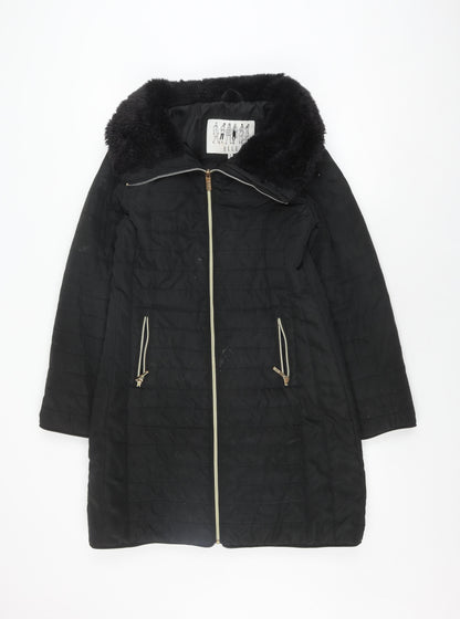 Elle Women's Black Puffer Jacket, Size 10, Fur Trim, Winter