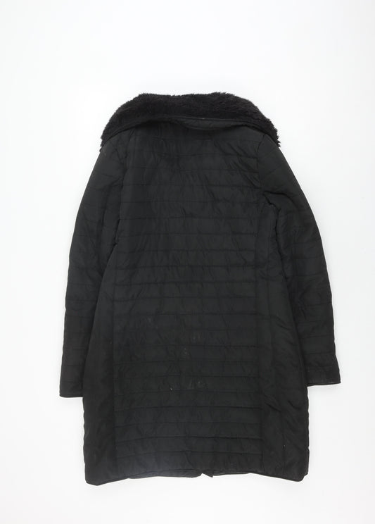 Elle Women's Black Puffer Jacket, Size 10, Fur Trim, Winter