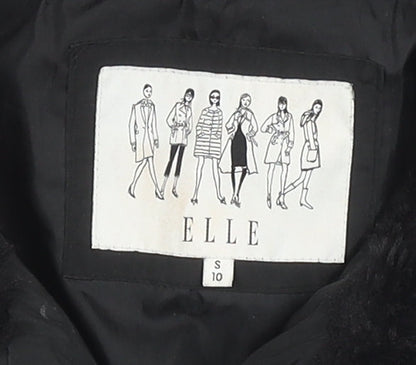 Elle Women's Black Puffer Jacket, Size 10, Fur Trim, Winter