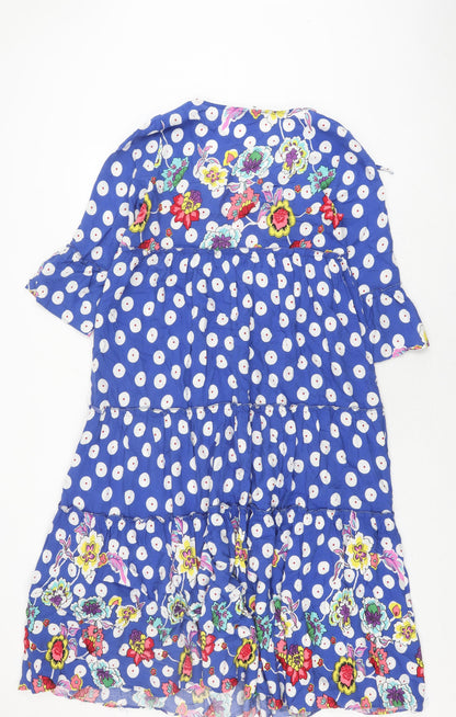 Gdg Actuel Women's Blue M Polka Dot Floral Dress