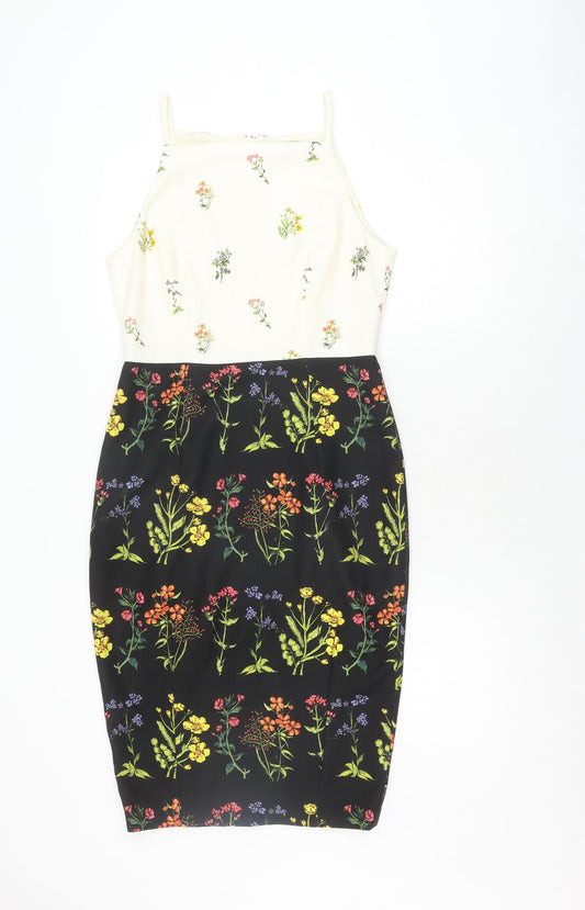 H&M Women's Multicoloured Floral Sheath Dress, Size 12