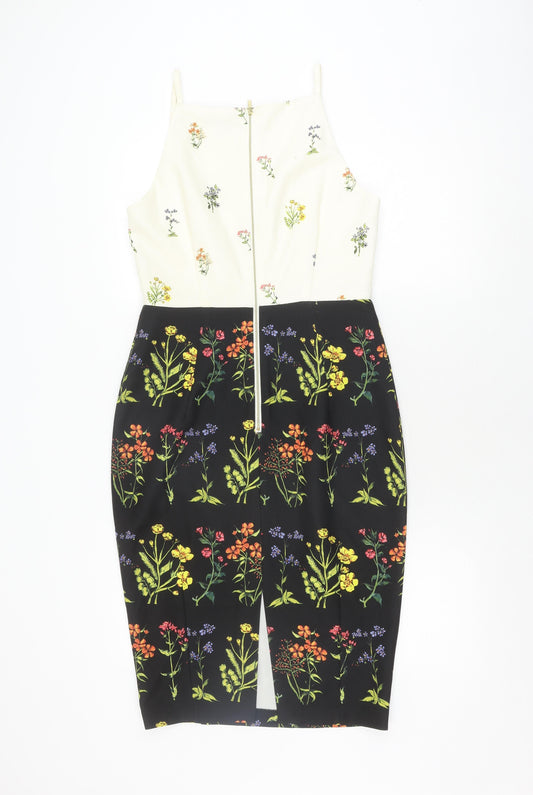 H&M Women's Multicoloured Floral Sheath Dress, Size 12