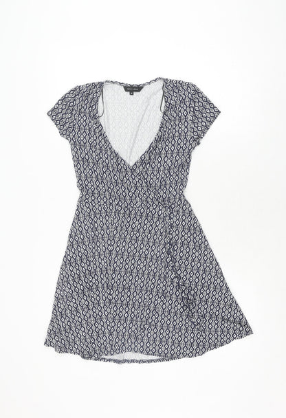New Look Women's Blue Geometric Fit & Flare Dress Size 8